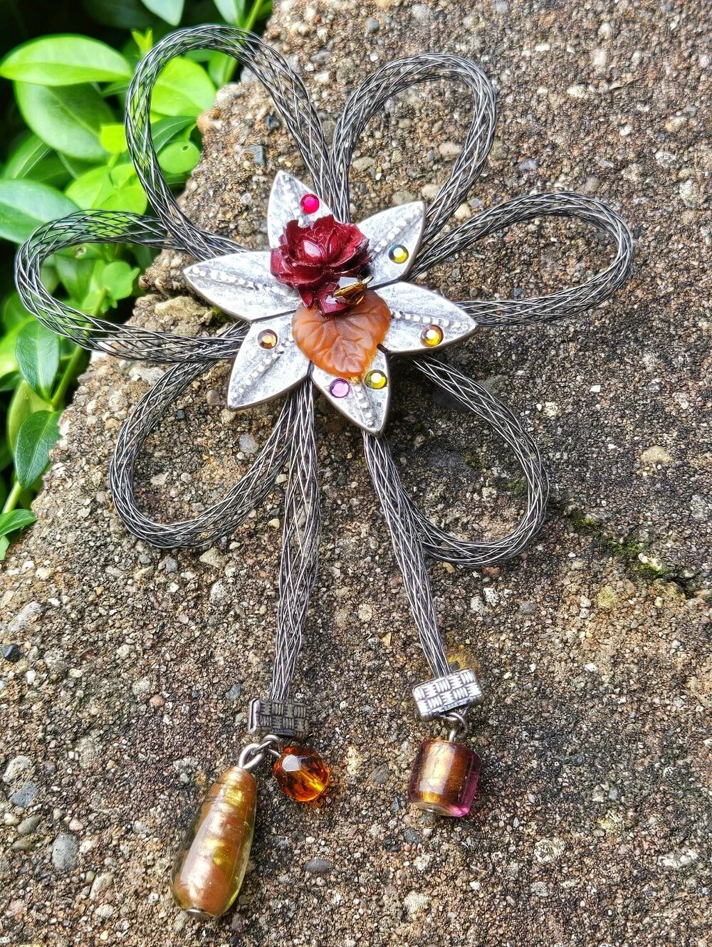 Chico's Floral Multi-Color Crystal & Silver-Tone Larg Mesh Flower Brooch